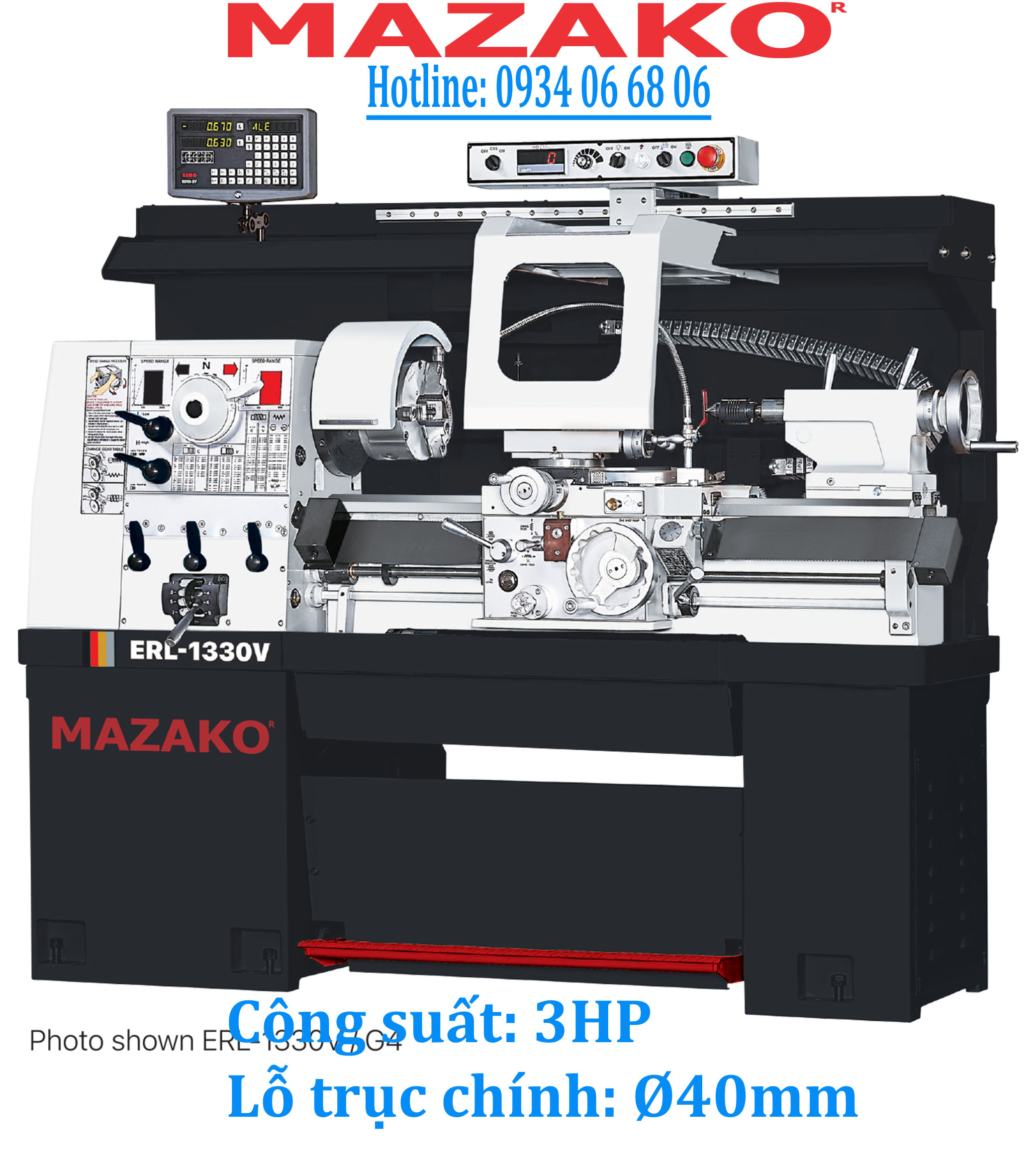 ERL-1330 Máy tiện vạn năng, máy tiện Sunmaster ERL-1330,  Công suất 3HP, Lỗ trục Ø40mm