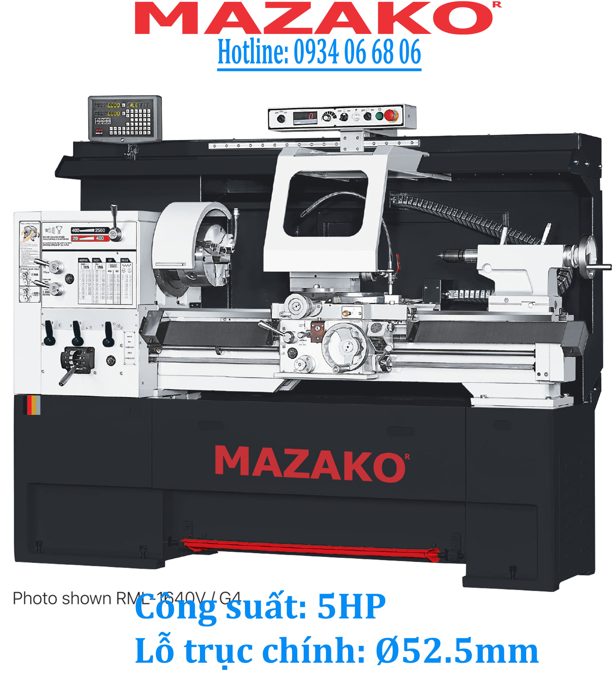 RML-1430V Máy tiện vạn năng vô cấp, máy tiện Sunmaster RML-1430V, Công suất 5HP, Lỗ trục Ø52.5mm